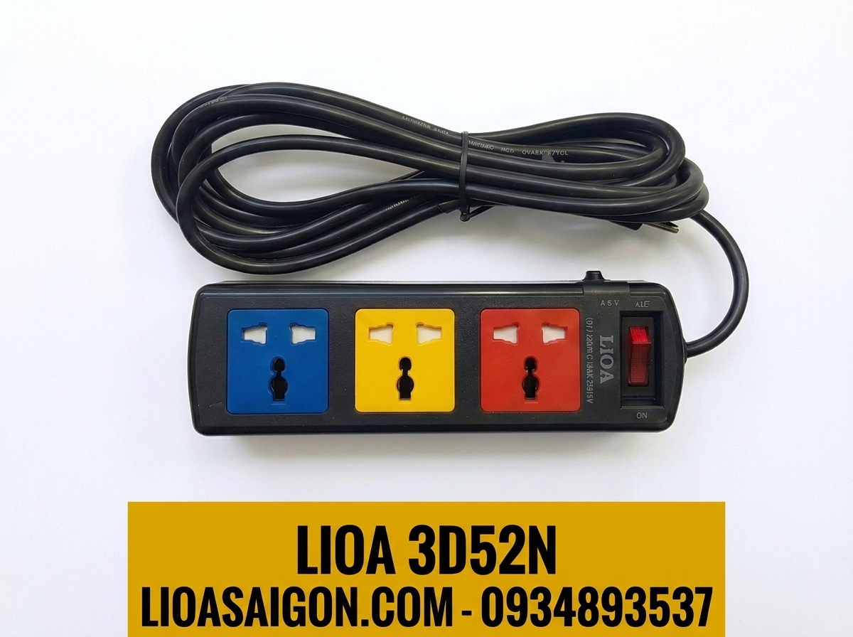 Ổ Cắm LiOA 3D52N (3 Lỗ Đa Năng - 5m) Có Nắp Che An Toàn